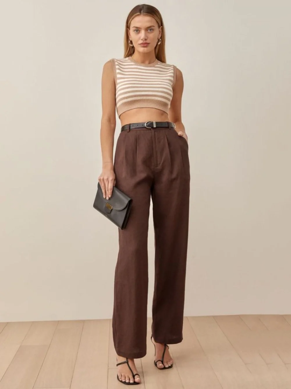 Reformation Vesta Wide Leg Linen Pants in Cafe Brown Size 8